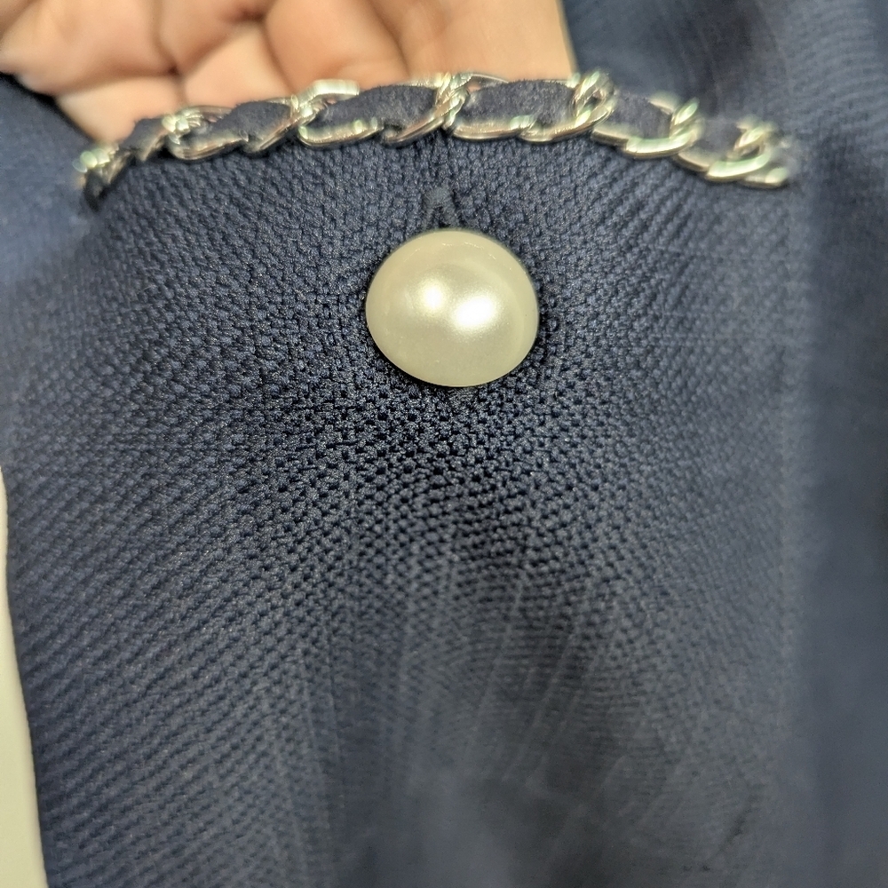 Karl Lagerfeld Elegant Navy Sleeveless Dress Shift Classic Chain Pearls 14 - Picture 7 of 17